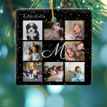 Erstellen Sie Ihr eigenes 8-Collage Family Monogra Keramikornament<br><div class="desc">Monogrammm | 8 Fotomaterial und Niedliche Farbkonfetti auf Schwarz</div>