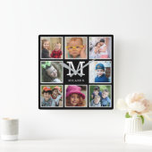 Erstellen Sie Ihr eigenes 8-Collage Family Monogra Quadratische Wanduhr (Zuhause)