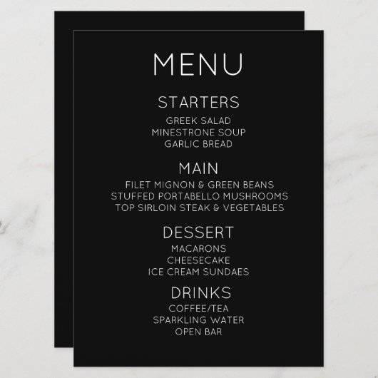 Erstellen Sie Ihr eigenes benutzerdefiniertes Menü Menükarte (Vorne/Hinten)