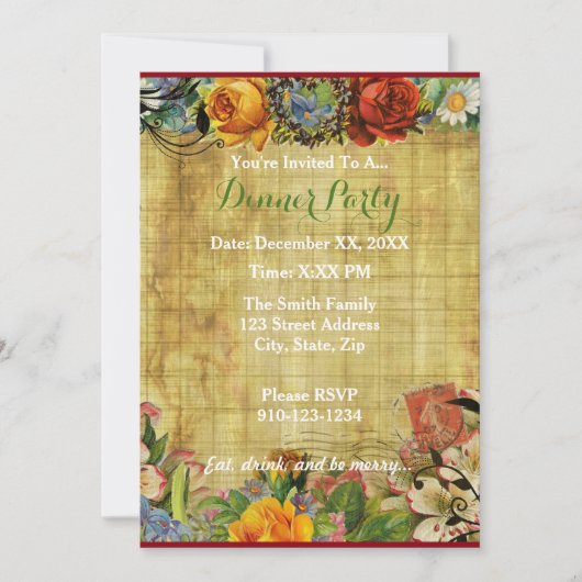 Erstellen Sie Ihr eigenes Blumendinner-Party Einla Einladung (Vorderseite)
