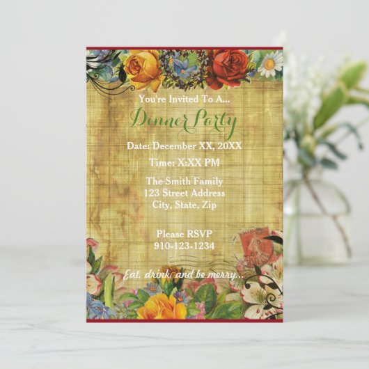Erstellen Sie Ihr eigenes Blumendinner-Party Einla Einladung (Stehend Vorderseite)
