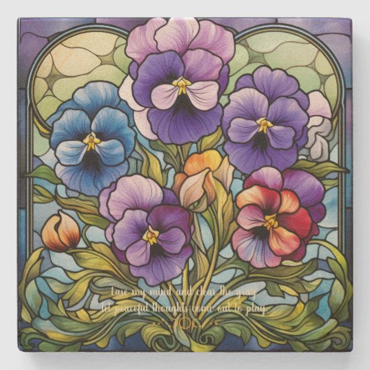 Erstellen Sie Ihr eigenes Buntglas-Stiefmütterchen Steinuntersetzer (Vorderseite)