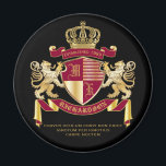 Erstellen Sie Ihr eigenes Coat von Arms Red Gold L Magnet<br><div class="desc">Mit diesem schönen, klassischen Escutcheon oder Schild-Design kreieren Sie Ihre ganz eigene aristokratische Wappen, Emblem, Insignien oder Familienwappen. Die geröteten Muster schmücken einen Schild, der mit goldener Krone überragt und von mittelalterlichem heraldischen Löwen oder Gängen flankiert wird. Ein passender Top-Banner hält Ihr persönliches Hochzeitdatum / Geburtsdatum / Slogan oder Schlachtruf...</div>