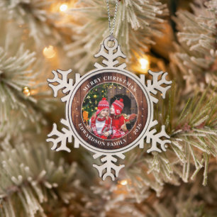 Erstellen Sie Ihr eigenes Familienfoto persönliche Schneeflocken Zinn-Ornament