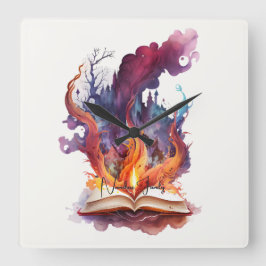 Erstellen Sie Ihr eigenes Feuerzauberbuch Quadratische Wanduhr