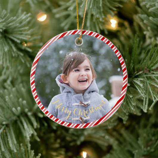 Erstellen Sie Ihr eigenes Foto Candy Cane Streifen Keramik Ornament (Baum)