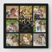 Erstellen Sie Ihr eigenes Foto Collage Gold Skript Quadratische Wanduhr (Vorderseite)