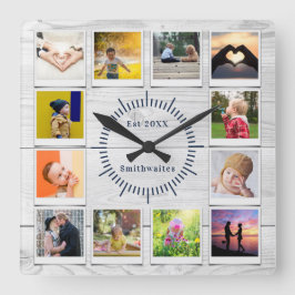 Erstellen Sie Ihr eigenes Foto Collage Rustic Baue Quadratische Wanduhr