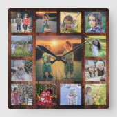 Erstellen Sie Ihr eigenes Foto Collage rustikales  Quadratische Wanduhr (Vorderseite)