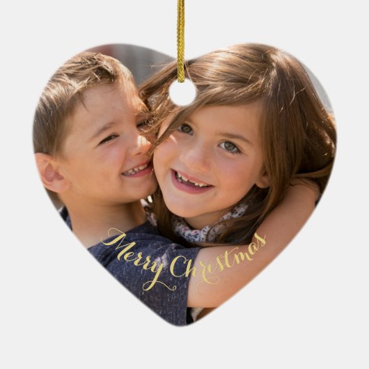 Erstellen Sie Ihr eigenes Foto Gold Text Weihnacht Keramik Ornament (Hinten)