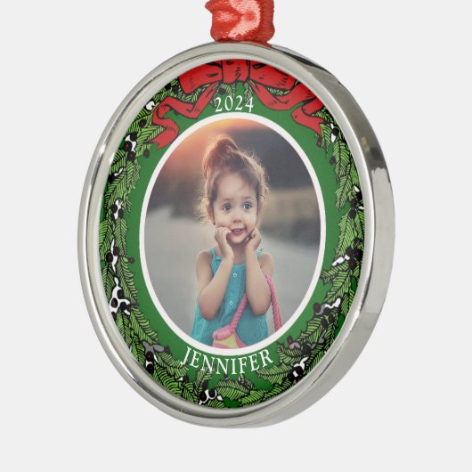 Erstellen Sie Ihr eigenes Foto-Monogramm-Jahr Ornament Aus Metall (Links)