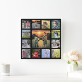 Erstellen Sie Ihr eigenes Foto schwarz Quadrat Quadratische Wanduhr (Zuhause)