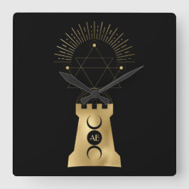 Erstellen Sie Ihr eigenes Gold Arcane Moon Tower T Quadratische Wanduhr