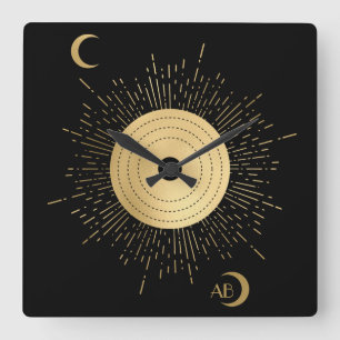 Erstellen Sie Ihr eigenes Gold Arcane Sun Tarot Quadratische Wanduhr