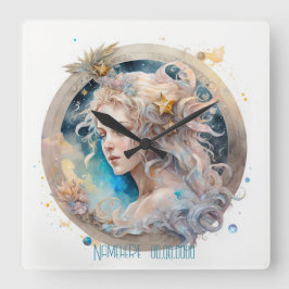 Erstellen Sie Ihr eigenes Gold & Blue Mystical Vir Quadratische Wanduhr