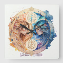 Erstellen Sie Ihr eigenes Gold & Blue Mystical Zod Quadratische Wanduhr