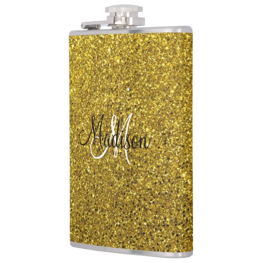 Erstellen Sie Ihr eigenes Gold Glitzer Monogramm Flachmann (Links)