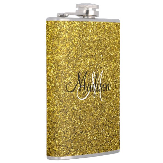 Erstellen Sie Ihr eigenes Gold Glitzer Monogramm Flachmann (Rechts)