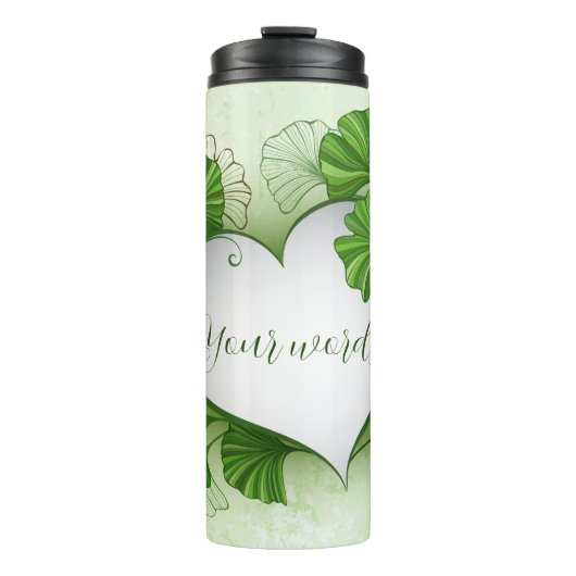 Erstellen Sie Ihr eigenes grünes Gingko-Blätter He Thermosbecher (Vorderseite)