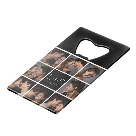 Erstellen Sie Ihr eigenes Hochzeitfoto Collage Mon Kreditkartenflaschenöffner (Vorderseite Schrägansicht)