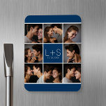 Erstellen Sie Ihr eigenes Hochzeitfoto Collage Mon Magnet<br><div class="desc">Navy Blue und White Hintergrund - Verwenden Sie 8 quadratische Fotos,  um ein einzigartiges und persönliches Jubiläumsgeschenk zu kreieren. Fügen Sie die Initialen und das Datum der Braut und des Bräutigams hinzu. Wenn Sie die Bilder oder Monogramme anpassen müssen,  klicken Sie auf das Werkzeug anpassen,  um Änderungen vorzunehmen.</div>