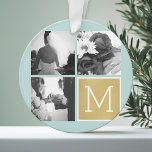 Erstellen Sie Ihr eigenes Hochzeitfoto Collage Mon Ornament<br><div class="desc">Minz- und Golddruckhintergrund - Verwenden Sie 3 quadratische Fotos,  um ein einzigartiges und persönliches Jubiläumsgeschenk zu kreieren. Fügen Sie die Initialen der Braut und des Bräutigams hinzu. Wenn Sie die Bilder oder Monogramme anpassen müssen,  klicken Sie auf das Werkzeug anpassen,  um Änderungen vorzunehmen.</div>