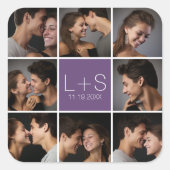 Erstellen Sie Ihr eigenes Hochzeitfoto Collage Mon Quadratischer Aufkleber (Vorderseite)