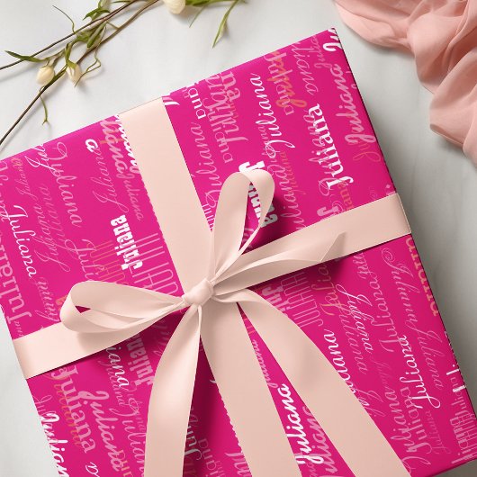 Erstellen Sie Ihr eigenes Hot-Pink-Namensmuster Geschenkpapier