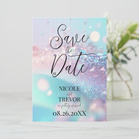 Erstellen Sie Ihr eigenes individuelles Iridescent Save The Date (Stehend Vorderseite)