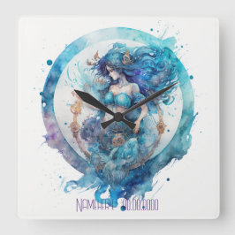 Erstellen Sie Ihr eigenes Lila und blaues Aquarius Quadratische Wanduhr