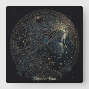 Erstellen Sie Ihr eigenes mystisches Aquarius Zodi Quadratische Wanduhr