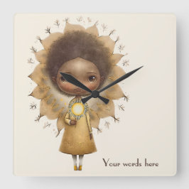 Erstellen Sie Ihr eigenes Niedliches Sonnenblumenm Quadratische Wanduhr