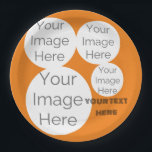 Erstellen Sie Ihr eigenes, orangefarbenes Foto Pappteller<br><div class="desc">Erstellen Sie eigene Papier Foto Text Party Papier Platte Vorlage Orange individuelle individuelle persönliche Touch zu Ihrem Event oder Party können 4 Bilder oder Fotos einfach modernen Stil hinzufügen Fügen Sie eine persönliche Touch zu Ihrer Feier mit diesem benutzerdefinierten Papier Party Platte Vorlage! Leicht anpassen und hochladen von bis zu...</div>