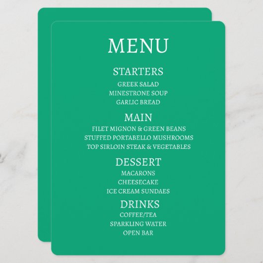 Erstellen Sie Ihr eigenes Personalisiertes Menü Menükarte (Vorne/Hinten)