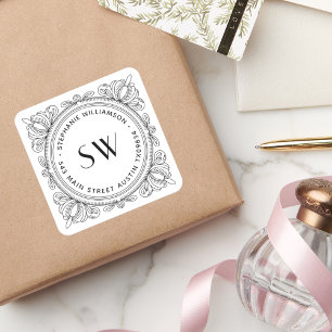 Erstellen Sie Ihr eigenes Petal-Monogramm-Rücksend Quadratischer Aufkleber