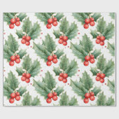 Erstellen Sie Ihr eigenes Red Holly White Geschenkpapier (Flach)