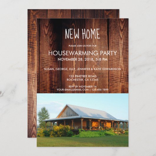 Erstellen Sie Ihr eigenes rustikales New Zuhause H Einladung (Vorne/Hinten)