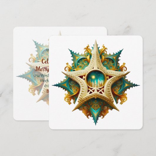 Erstellen Sie Ihr eigenes Steampunkschloss Snowfla Einladung (Vorne/Hinten)