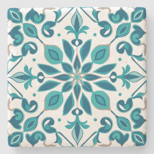 Erstellen Sie Ihr eigenes Teal Blau Gold Floral Ta Steinuntersetzer
