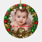Erstellen Sie Ihr eigenes Weihnachtsjungbaby-Foto Keramik Ornament (Hinten)
