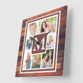 Erstellen Sie Ihr Foto Collage Rustic Wood Monogra Quadratische Wanduhr (Winkel)