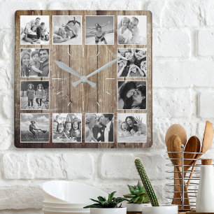 Erstellen Sie Ihr individuelles Foto Collage Rusti Quadratische Wanduhr