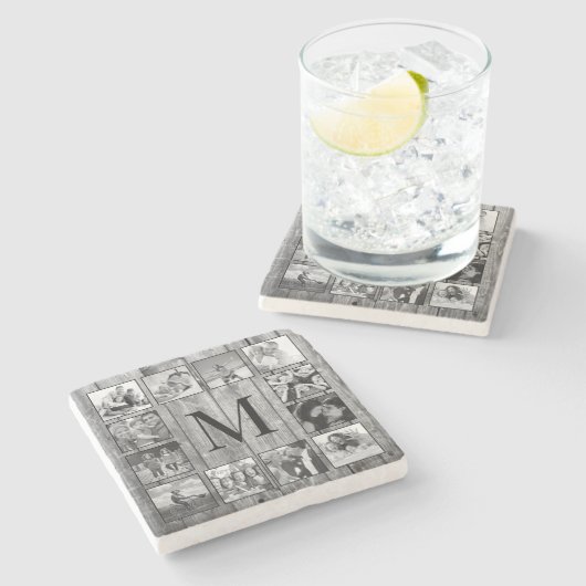 Erstellen Sie Ihr individuelles Foto Collage Rusti Steinuntersetzer (Seitenansicht)