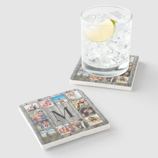 Erstellen Sie Ihr individuelles Foto Collage Rusti Steinuntersetzer (Seitenansicht)