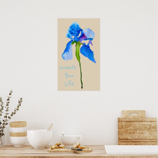 Erstellen Sie Ihr Lebensangebot Blue Iris moderne  Poster (Küche)