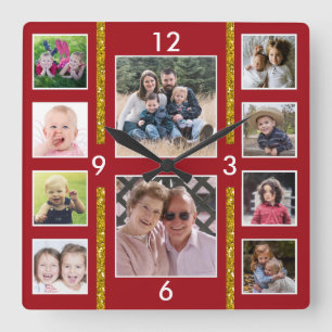 Erstellen Sie Ihre eigene 10-Familie Foto Collage  Quadratische Wanduhr