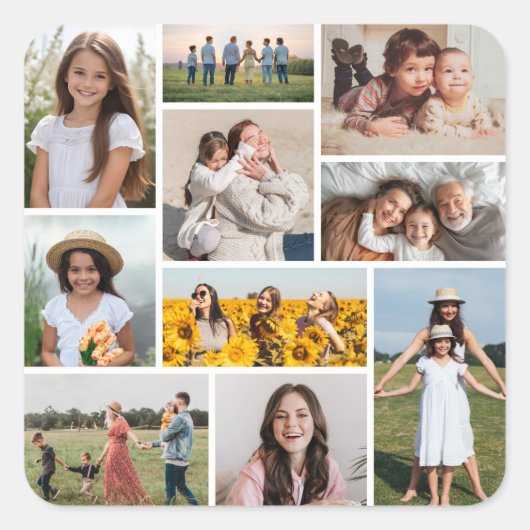 Erstellen Sie Ihre eigene 10-FotoCollage Quadratischer Aufkleber (Vorderseite)