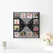 Erstellen Sie Ihre eigene 12-Familie Foto Collage Quadratische Wanduhr (Zuhause)