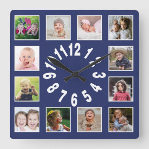 Erstellen Sie Ihre eigene 12-Familie Foto Collage  Quadratische Wanduhr