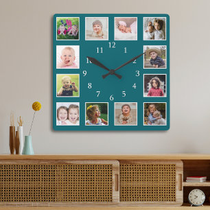 Erstellen Sie Ihre eigene 12er Familienfoto-Collag Quadratische Wanduhr